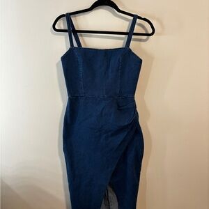 Windsor Navy Blue Denim Midi Dress with Wrap Skirt